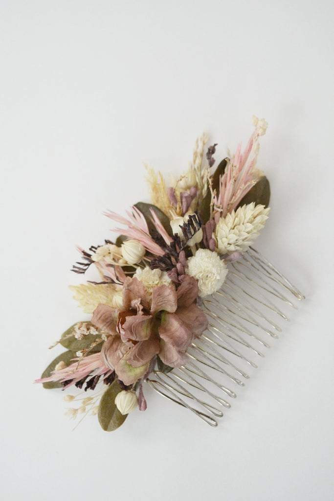 Dried Flower Boutonniere | Pink Bridesmaid Flower Comb