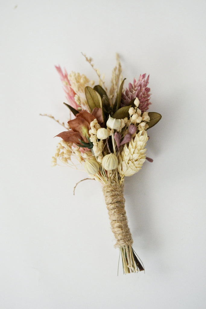 Dried Flower Boutonniere | Pink Bridesmaid Flower Comb