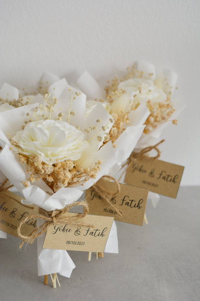 Dried Mini Bouquet White Rose | Personalized Wedding Favors for Guests