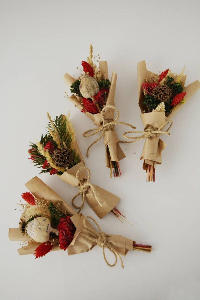 Dried Mini Bouquet l Handmade New Year Bouquets l Red and Green Flowers