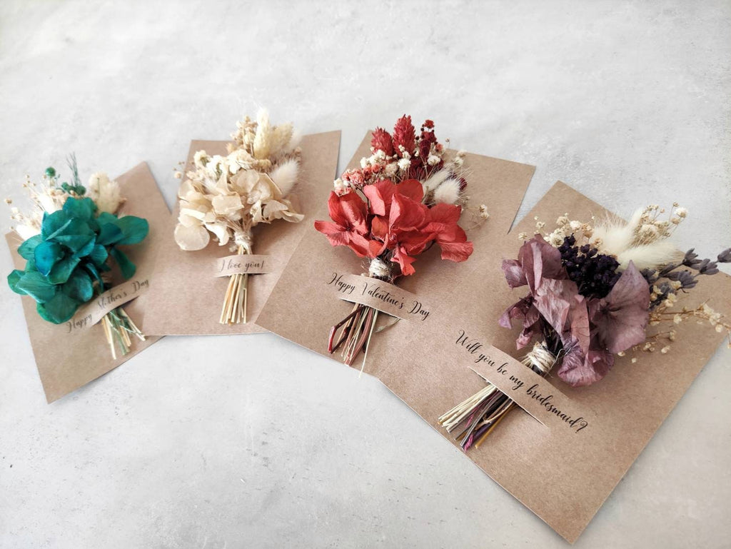 Custom Dried Mini Flower Bouquet | Personalized Wedding Favors | Valentines Day Card