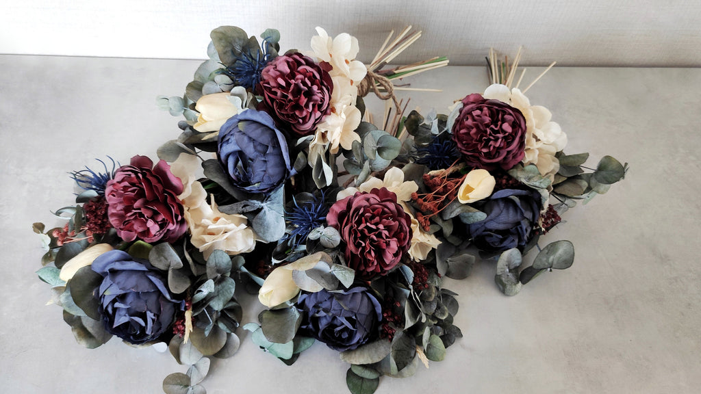 Burgundy Bridemaids Bouquet | Rustic Boho Blue Wedding Bouquet