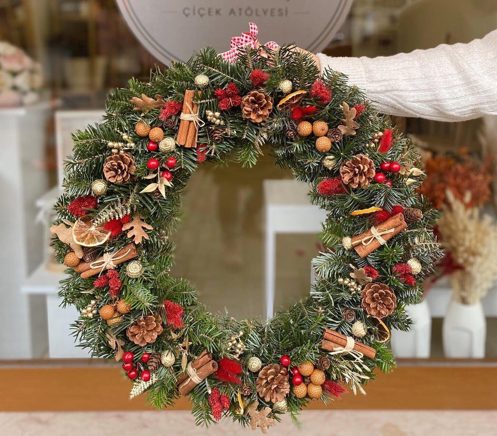 Noel Ön Kapı Çelengi, Kırmızı Noel Şömine Dekoru, Şükran Günü Çelengi