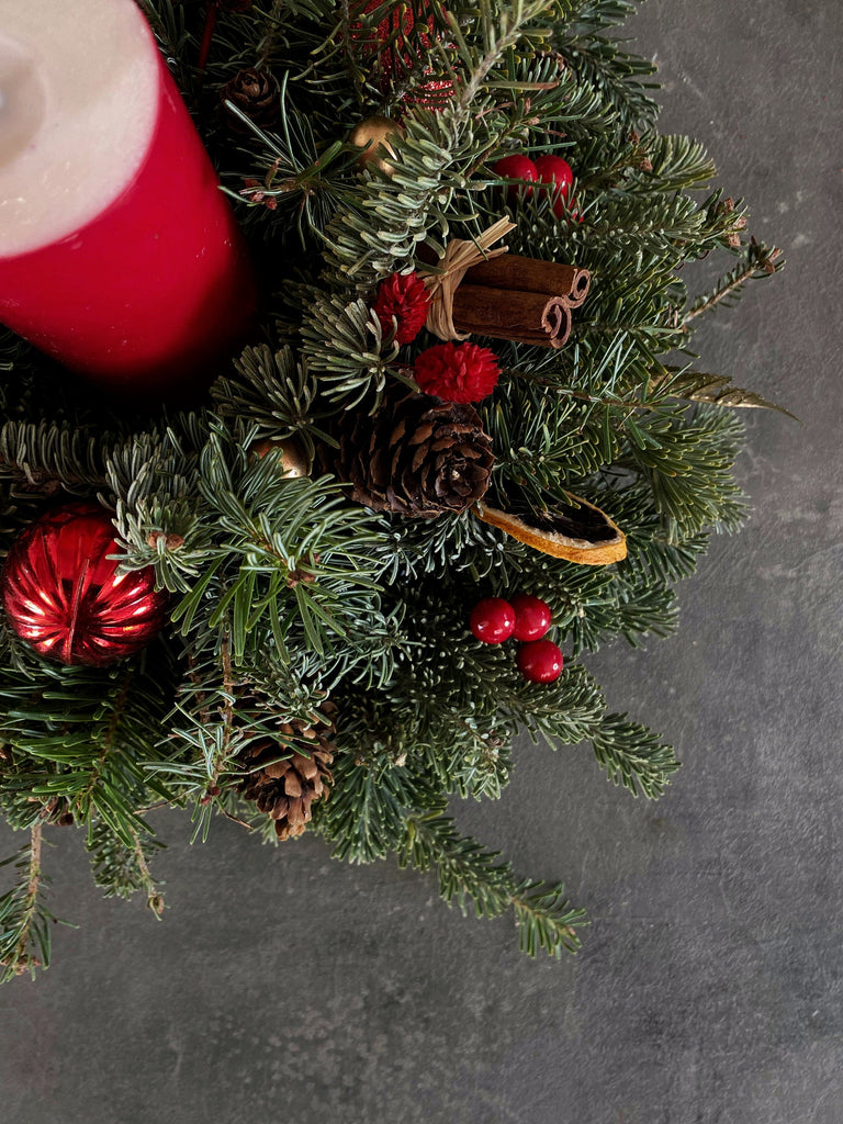 Christmas Table Centerpiece, Red Christmas Decor with Candle, Thanksgiving Table Decor